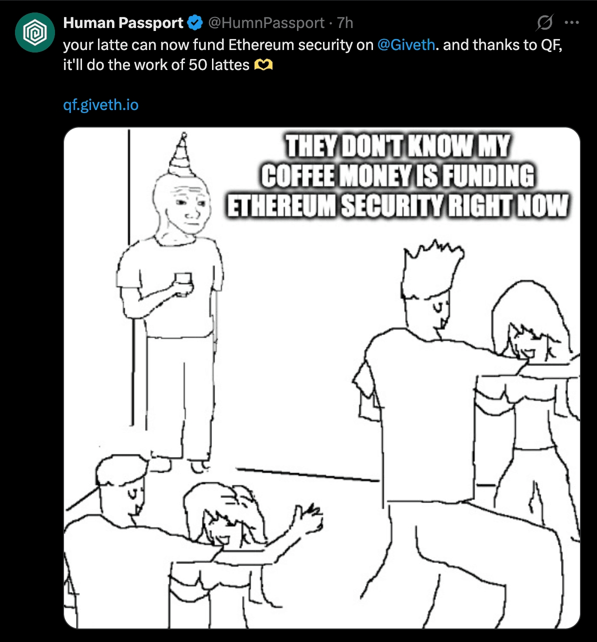 Meme by Human Passport encouraging Ethereum Security QF round donations
